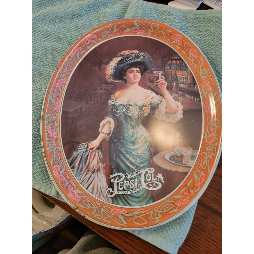 Pepsi Cola Metal Tin Oval Serving Tray Gibson Girl 14.5" X 11.5" ###‎
